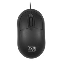Evo Labs MO-001 Wired USB Mini Plug and Play Mouse, 800 DPI Optical Tracking, 3 Button with Scroll Wheel, Ambidextrous Design for PC / Mac / Laptop, Matte Black