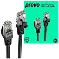 Prevo CAT6-BLK-2M Network Cable, RJ45 (M) to RJ45 (M), CAT6, 2m, Black, Oxygen Free Copper Core, Sturdy PVC Outer Sleeve & Clip Protector, Retail Box Packaging