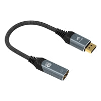 Prevo DPM-HDMIF-ADA Display Converter Adapter, DisplayPort (M) to HDMI (F), 0.2m, Black & Silver, DisplayPort 1.4 & HDMI 2.0, Supports up to 4K@60Hz, Braided Cable, Retail Box Packaging