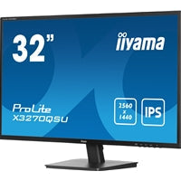 iiyama PROLITE X3270QSU-B1 32 Inch IPS Monitor, Black, 2560x1440, 3ms, 100hz, FreeSync, HDMI, Display Port, USB Hub, Speakers, Int PSU, VESA