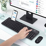 Evo Labs WM-757UK Wireless Keyboard and Mouse Combo Set, With Integrated Tablet/ Mobile/ Smartphone Stand, 2.4GHz Full Size Qwerty UK Layout Keyboard with Wireless Mouse, Ideal for Home/Office, Black