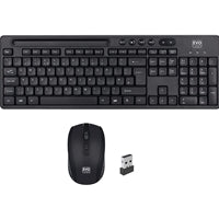 Evo Labs WM-757UK Wireless Keyboard and Mouse Combo Set, With Integrated Tablet/ Mobile/ Smartphone Stand, 2.4GHz Full Size Qwerty UK Layout Keyboard with Wireless Mouse, Ideal for Home/Office, Black