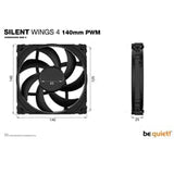 be quiet! Silent Wings 4 PWM Black Fan, 140mm, 1100RPM, 4-Pin PWM Fan Connector, Black Frame, Black Blades, Optimized Fan Blades for High End Performance, 2 Mounting Options