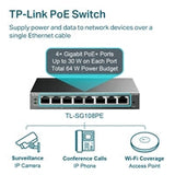 TP-Link TL-SG108PE 8-Port Metal Gigabit Easy Smart Switch with 4-Port PoE+ (64W)
