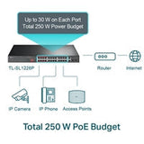 TP-Link TL-SL1226P 24-Port Metal 10/100Mbps + 2-Port Gigabit Unmanaged PoE+ Switch (250W)