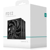 DeepCool FD12 120mm Case Fan 3-Pack, PWM Control, High Airflow, Low Noise, Hydro Bearing, Black, Anti-Vibration Pads, 4-Pin Connector