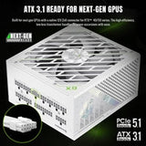 GAMEMAX GX-850 Pro Modular 80 Plus Gold ATX3.0 PCIe 5.0 PSU With 135mm FDB Fan, White