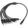 8 Way Power Splitter Cable DC 1x Female 8x Male 5.5 x 2.1mm Plug for CCTV - Black