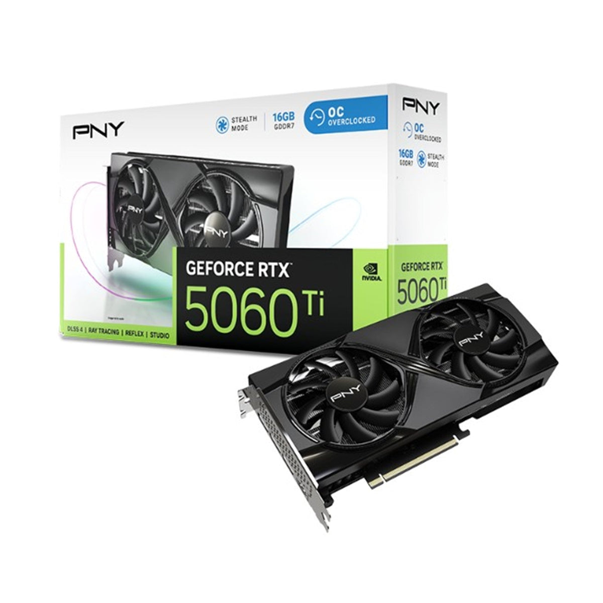 PNY NVIDIA GeForce RTX 5060 Ti DUAL OC 16GB GDDR7 Graphics Card, 4608 CUDA Cores, 2407MHZ Core Clock, Dual Fan, 3 x DisplayPort / 1x HDMI Port