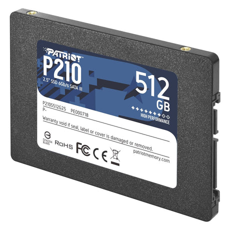 Patriot P210 (P210S512G25) 512GB 2.5 Inch SSD, Sata 3 Interface, Read 520MB/s, Write 430MB/s, 3 Year Warranty