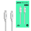 Prevo USB 3.2 100W C to C cable, 20V/5A, 10GB/20GB/s, White, Superior Design & Performance, Retail Box Packaging