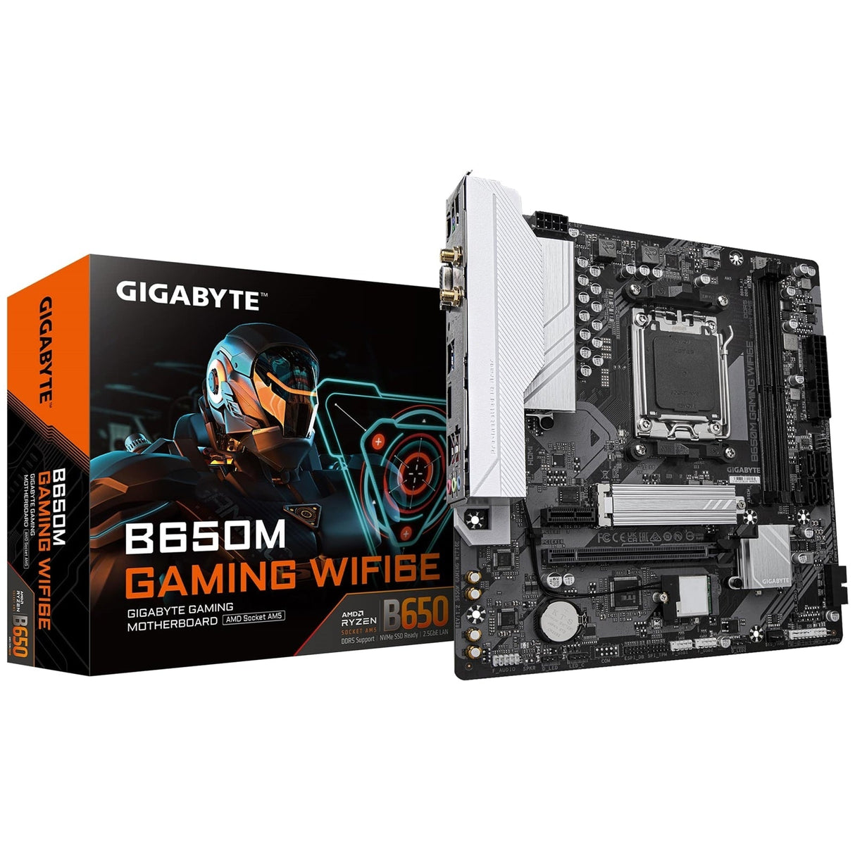 Gigabyte B650M GAMING WIFI6E (rev. 1.2) AMD AM5 Socket Motherboard, 2x DDR5 DIMM Slots, 1x M.2 Sockets, 2.5GbE LAN, Wi-Fi 6E, 1x D-Sub / 1x HDMI Port