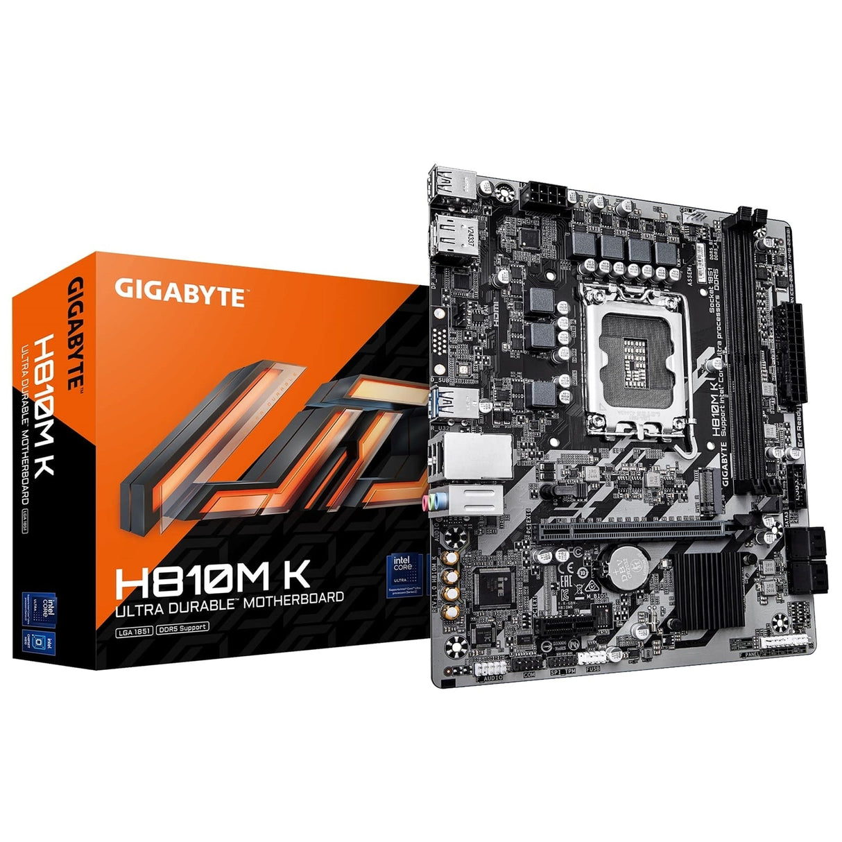 Gigabyte H810M K Intel 1851 Socket Motherboard, Micro ATX, 2x DDR5 Slots, 1x M.2 Socket, GbE LAN, 1x DisplayPort / 1x HDMI Port